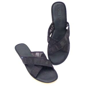 Toms Viv Womens Black Slip On Open Toe Slide Sandals Shoes Size 10